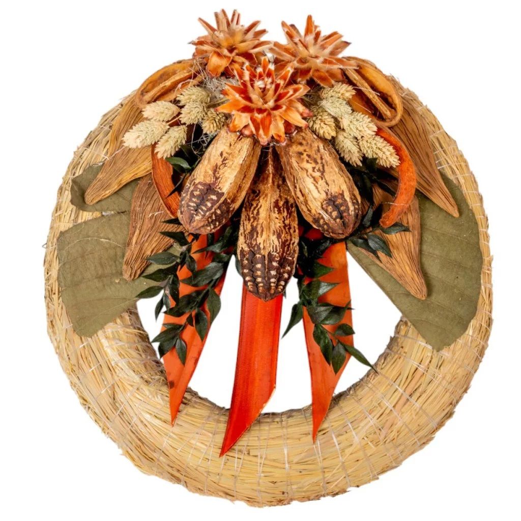 Szalma koszorú trópusi szárazvirág díszítéssel- Több méretben Szalma koszorú trópusi szárazvirág díszítéssel- Több méretben