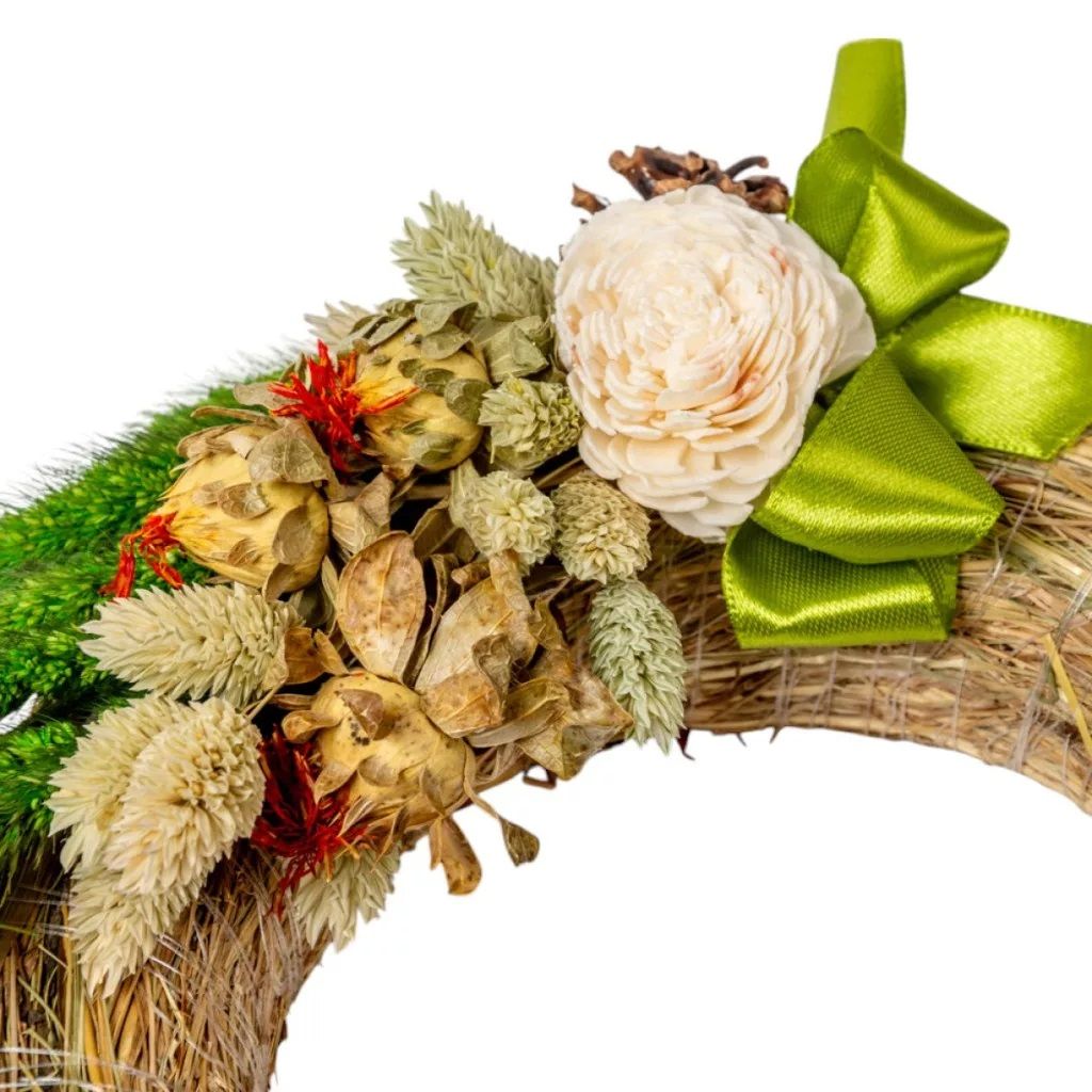 Széna koszorú szárazvirág és ming díszítéssel - 3 méretben Széna koszorú szárazvirág és ming díszítéssel - 3 méretben
