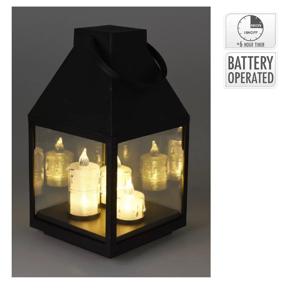 Lámpás LED-es gyertyákkal fekete M25cm Lámpás LED-es gyertyákkal fekete M25cm