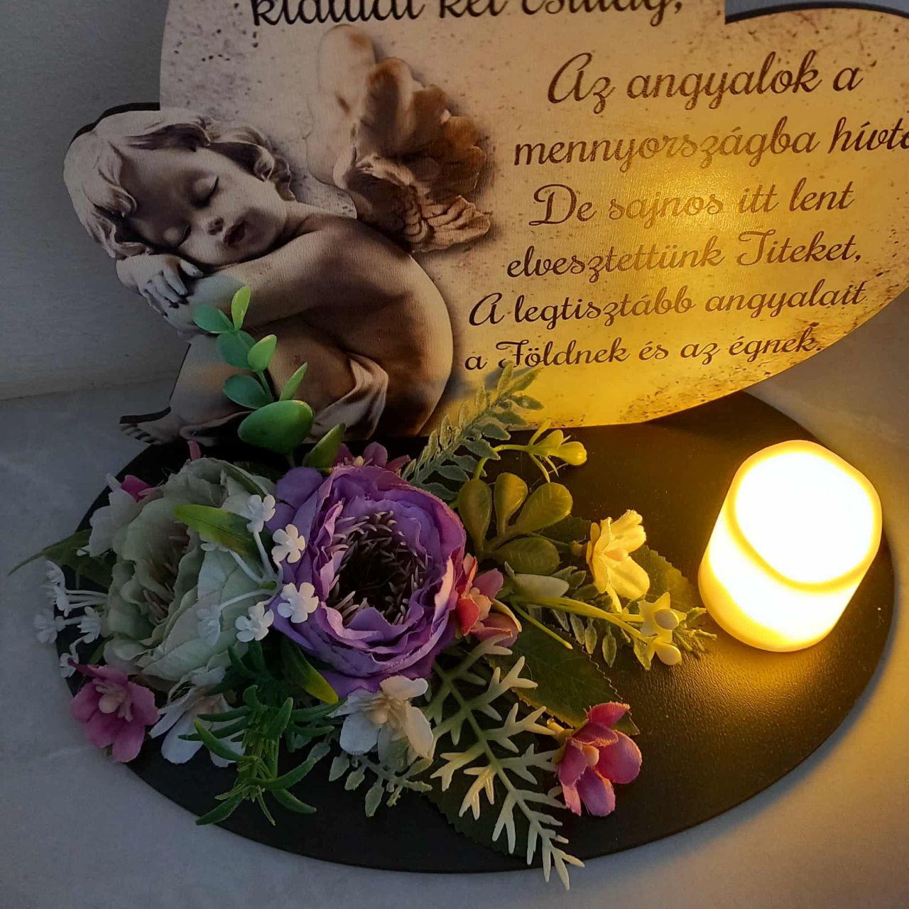 Fa kegyeleti talpas dísz mécsessel - Mikor elmentetek....