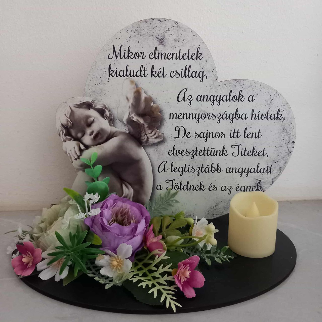 Fa kegyeleti talpas dísz mécsessel - Mikor elmentetek....