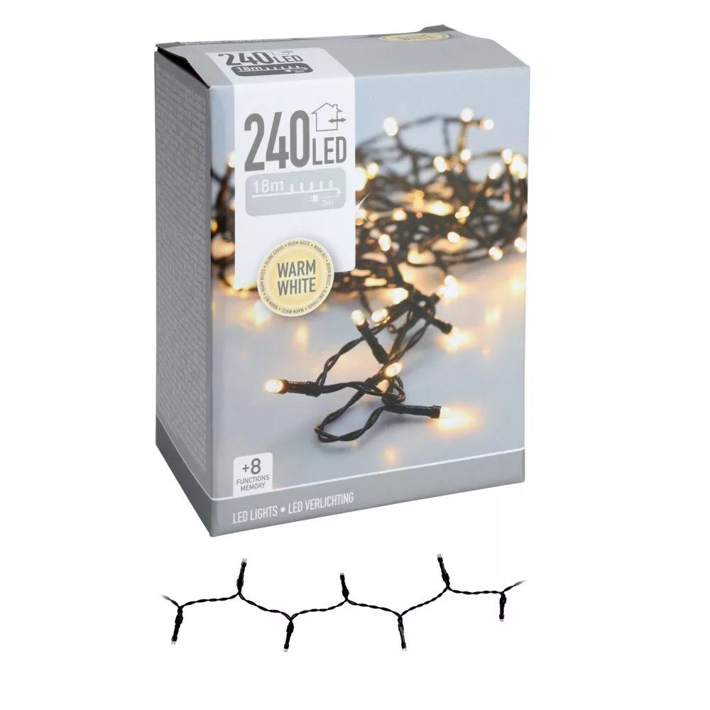 Fényfüzér 240 LED-es adapteres - Több színben