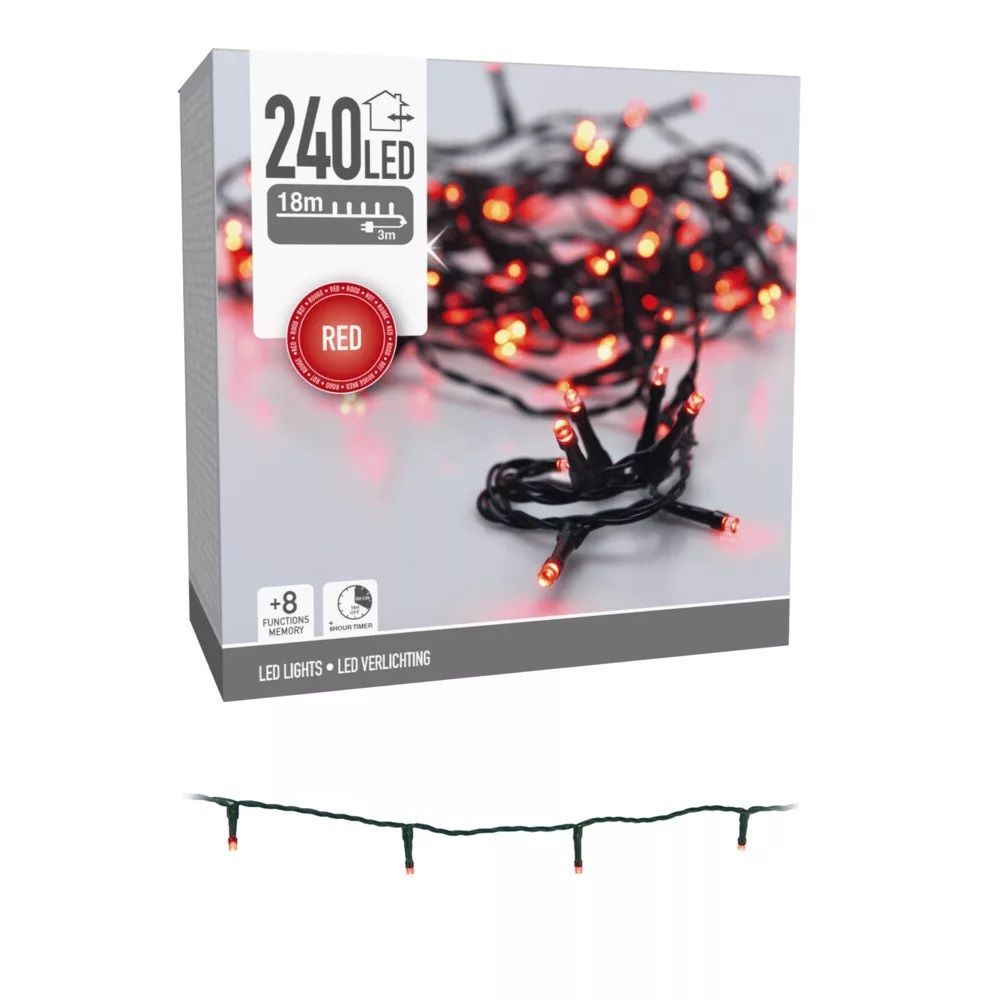 Fényfüzér 240 LED-es adapteres - Több színben