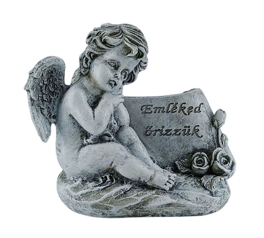 Sírdísz angyal+pergamen "Emléked őrizzük" 12x13cm Sírdísz angyal+pergamen "Emléked őrizzük" 12x13cm