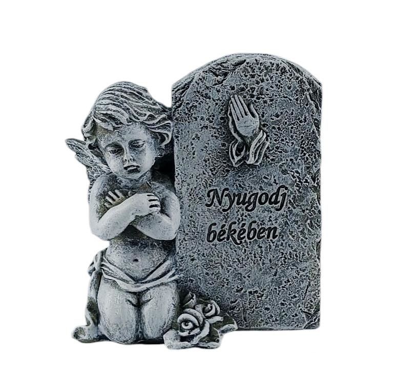 Sírdísz angyal+tábla "Nyugodj békében" 10,5x10cm Sírdísz angyal+tábla "Nyugodj békében" 10,5x10cm