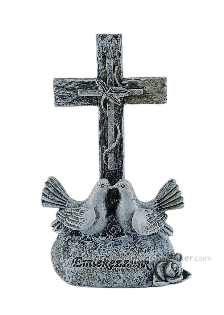 Sírdísz kereszt+galambok "Emlékezzünk" 15cm
