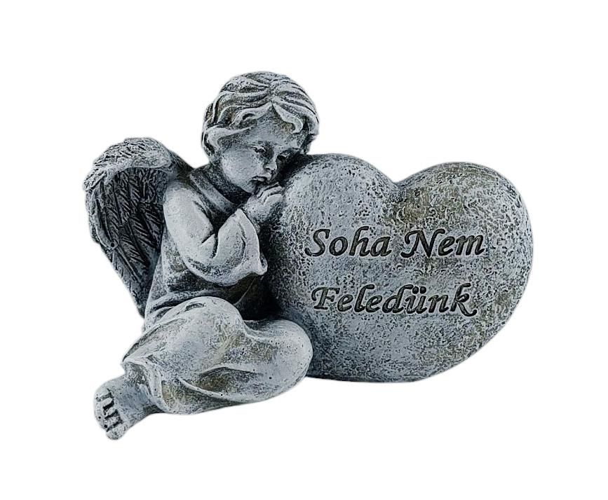 Sírdísz angyal+szív "Soha nem feledünk" 8,5x12cm