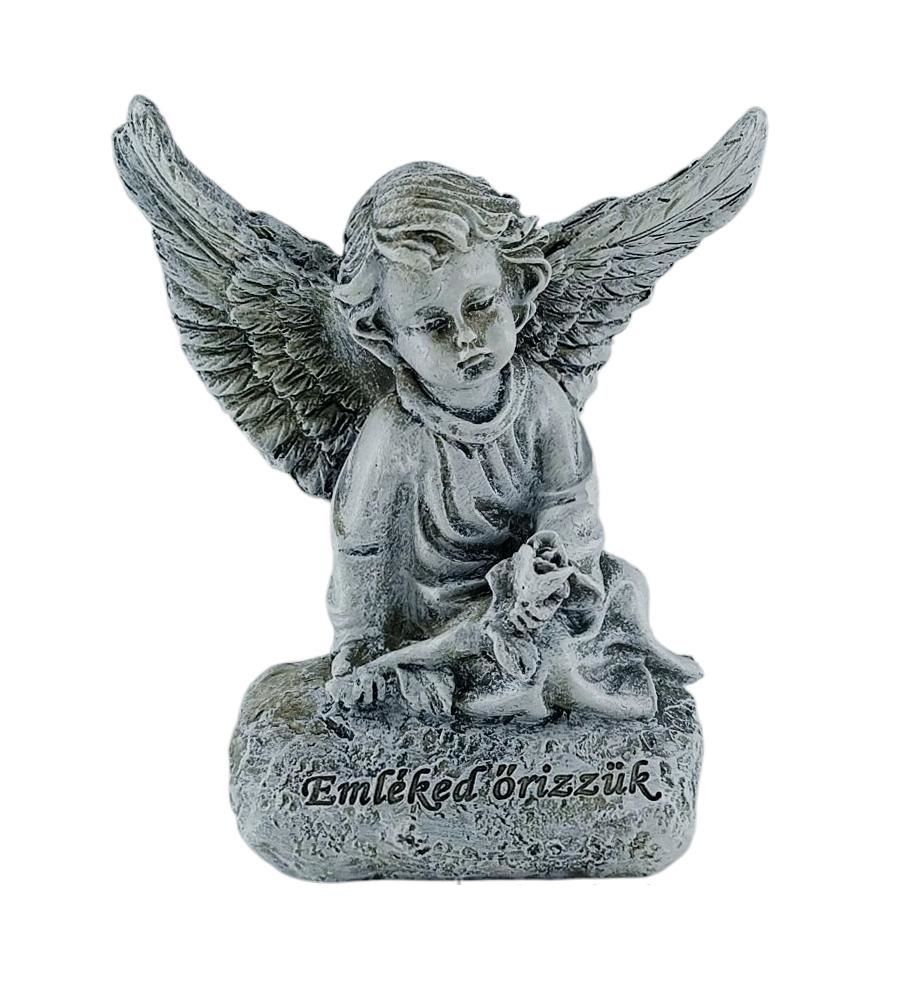 Sírdísz angyal+rózsa "Emléked őrizzük" 12cm
