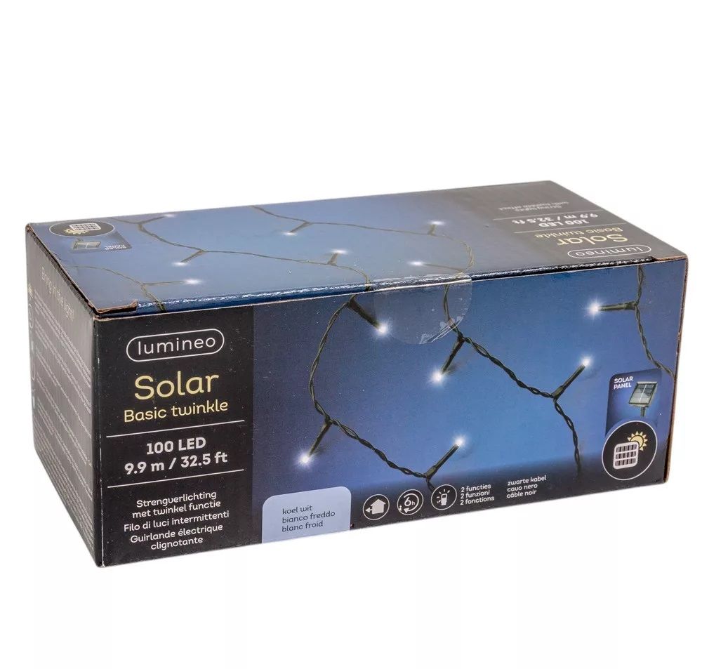 Napelemes fényfüzér 100 LED-es 9,9m - 2 színben
