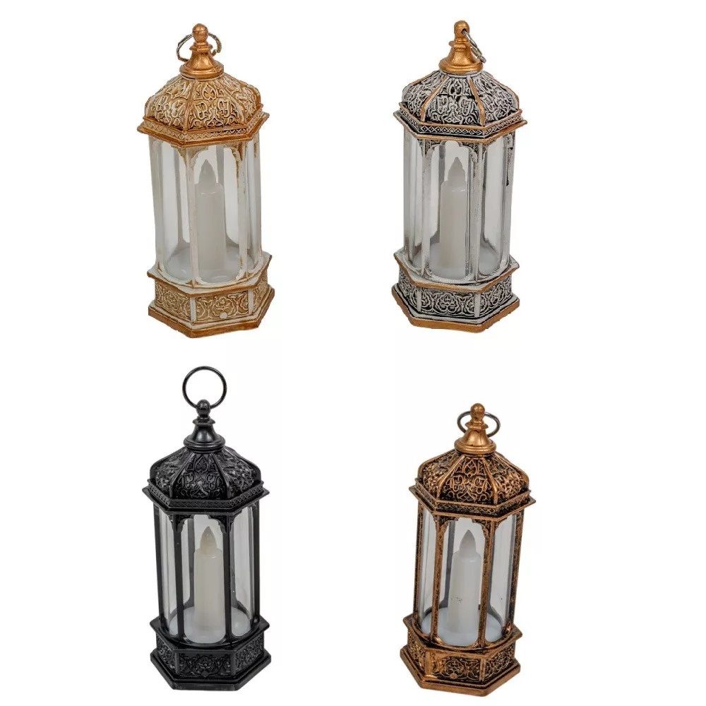 Lámpás LED-es gyertyával rusztikus 15x6cm - 4 színben