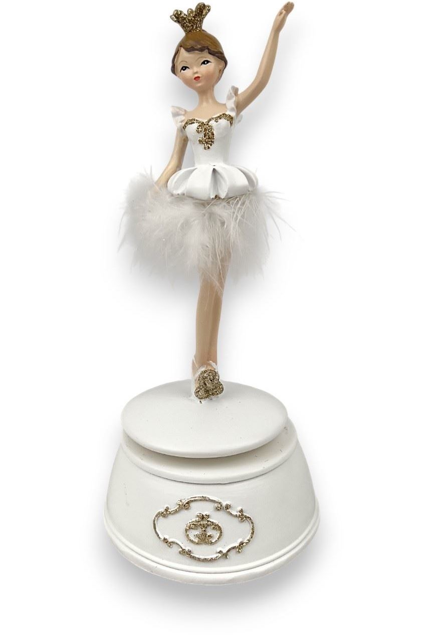 Kerámia tollszoknyás zenélő balerina 22cm