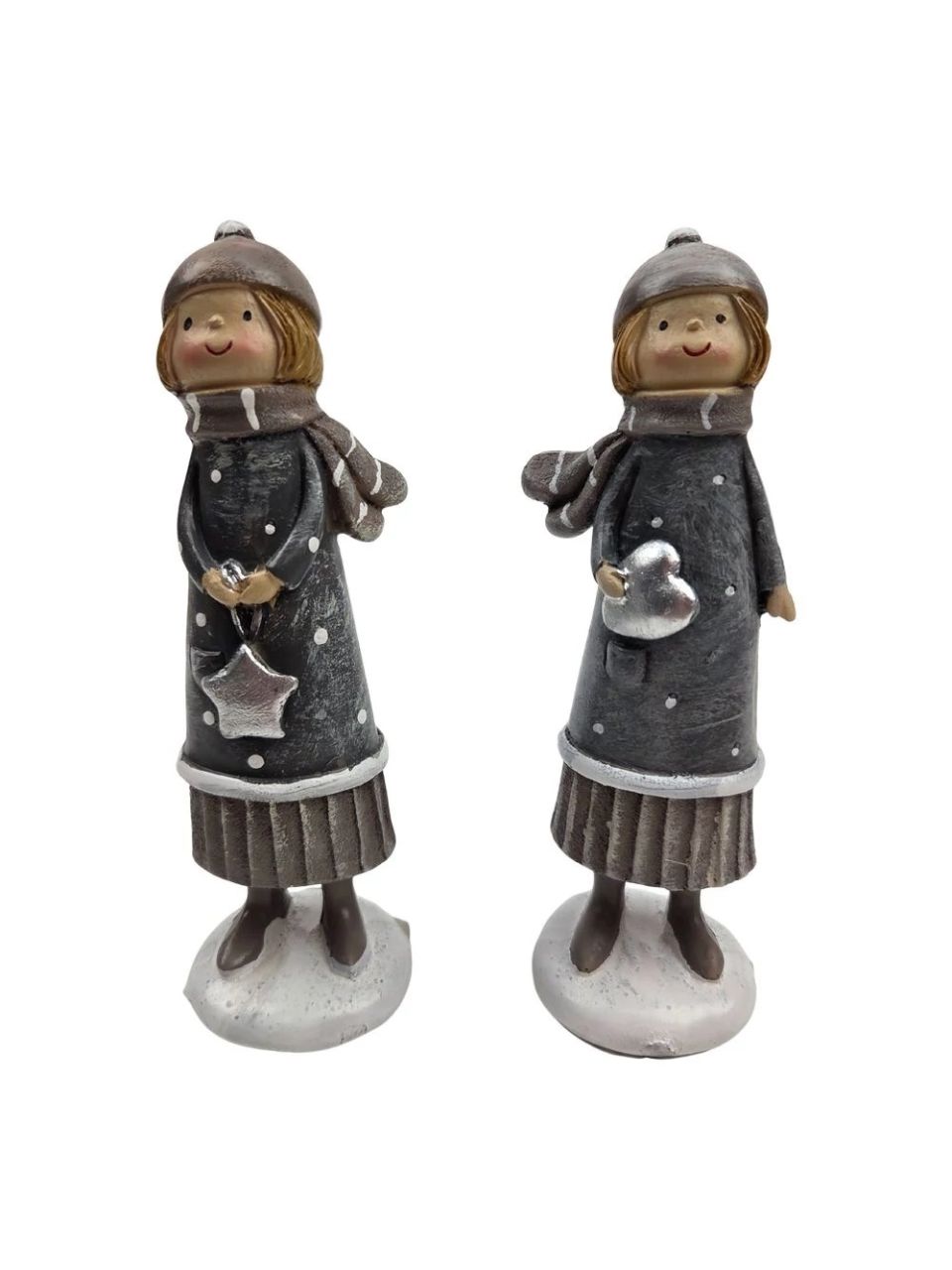 Szürke pöttyös ruhás téli figura ezüst dísszel - 2 féle