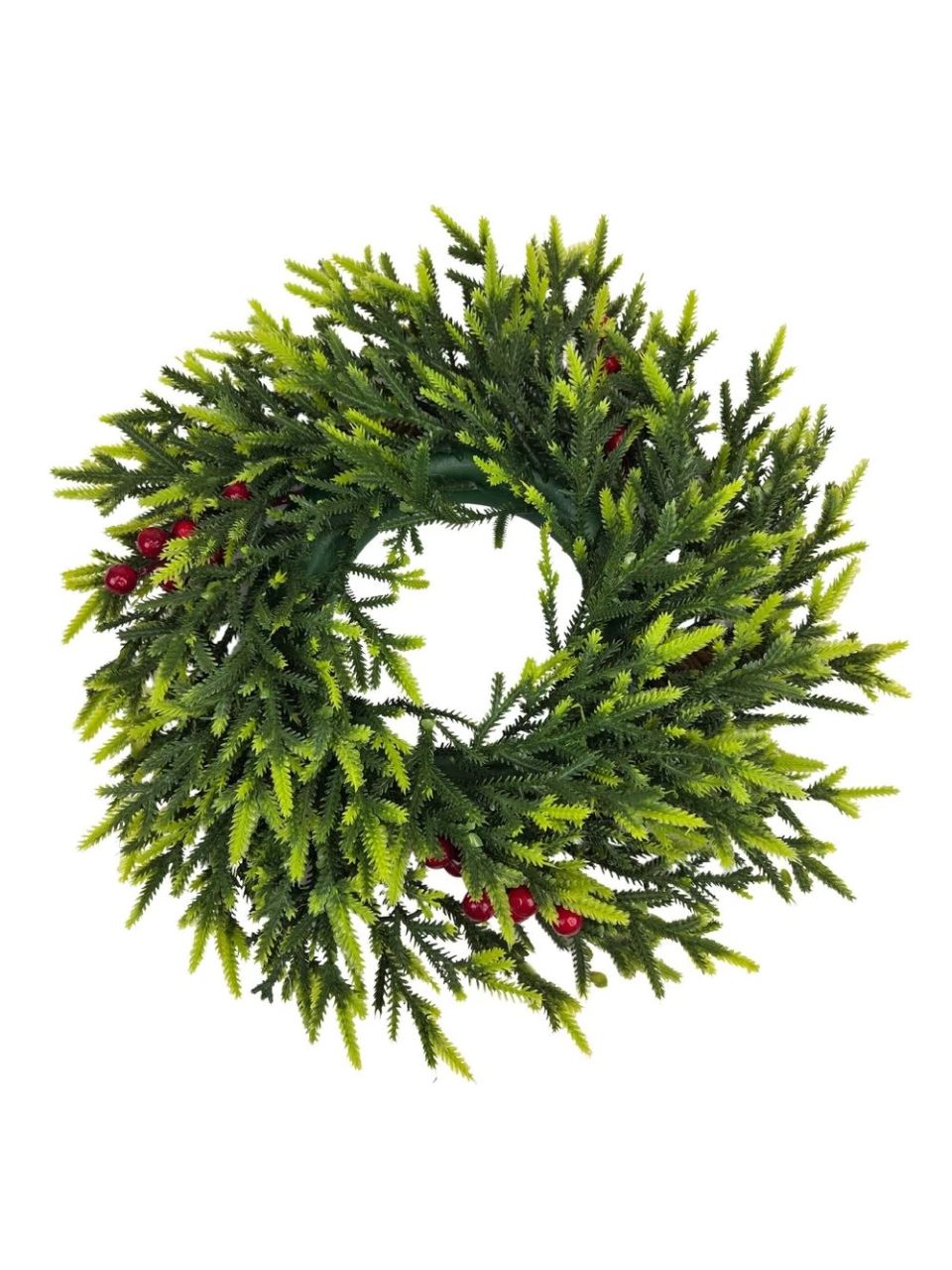 Apró levelű műfenyő koszorú bogyóval 35 cm - natúr Apró levelű műfenyő koszorú bogyóval 35 cm - natúr