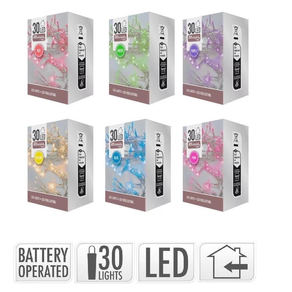Fényfüzér 30 LED-es elemes 300cm- Több színben és és változatban Fényfüzér 30 LED-es elemes 300cm- Több színben és és változatban