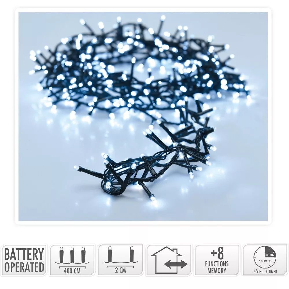 Sűrű fényfüzér 200 LED-es időzítős programos elemes 4 m - 2 színben Sűrű fényfüzér 200 LED-es időzítős programos elemes 4 m - 2 színben