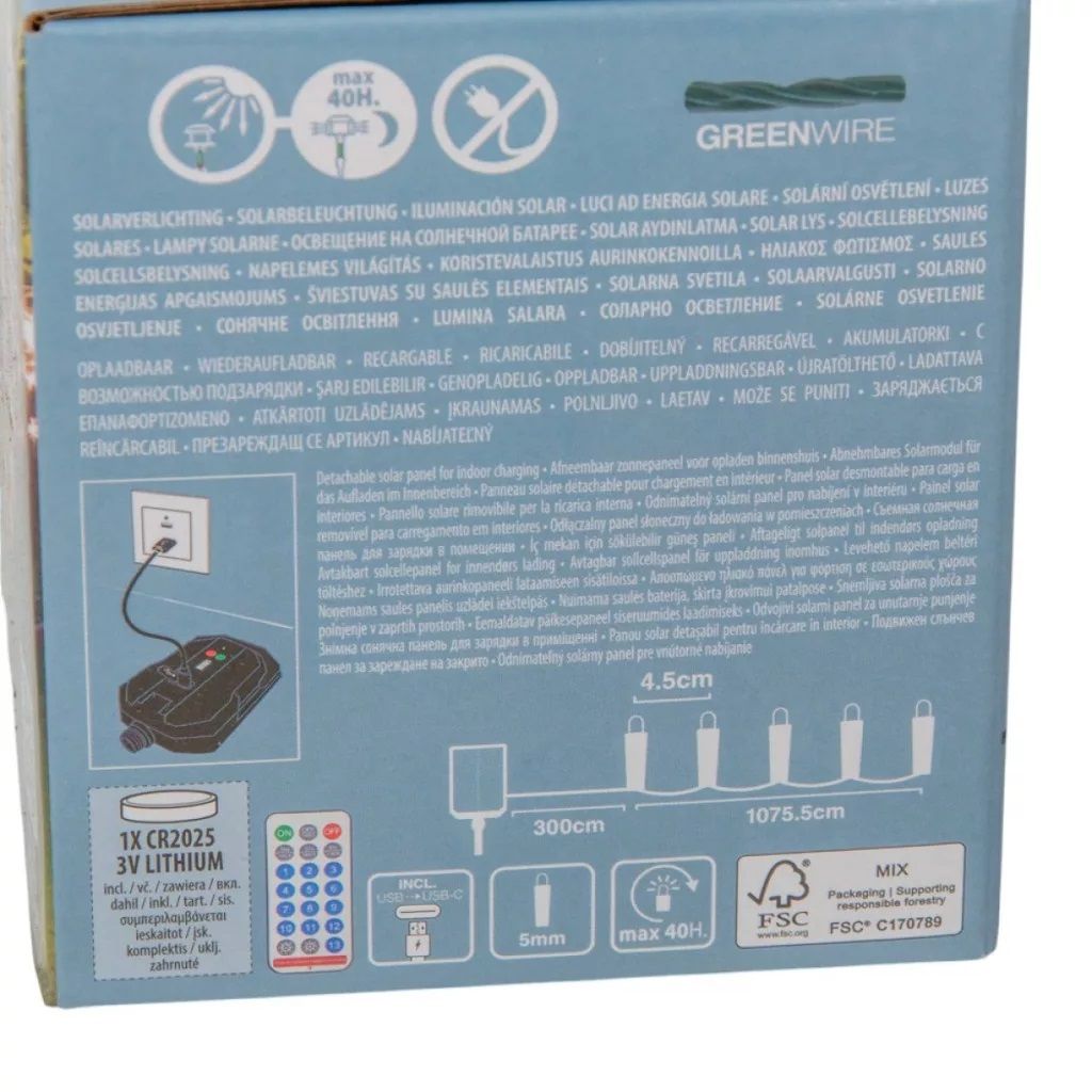 Napelemes fényfüzér LED-es időzítős tölthetős távirányítós - 2 méretben 3 színben Napelemes fényfüzér LED-es időzítős tölthetős távirányítós - 2 méretben 3 színben