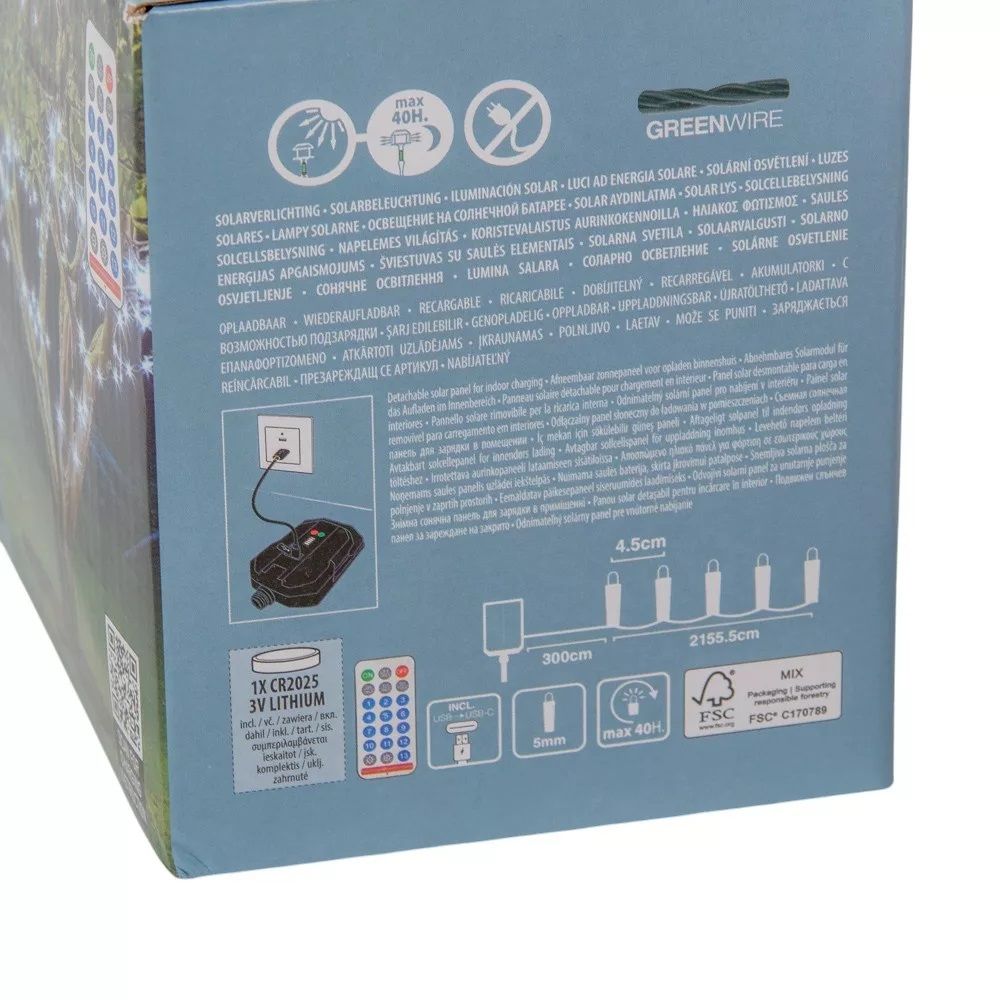 Napelemes fényfüzér LED-es időzítős tölthetős távirányítós - 2 méretben 3 színben Napelemes fényfüzér LED-es időzítős tölthetős távirányítós - 2 méretben 3 színben