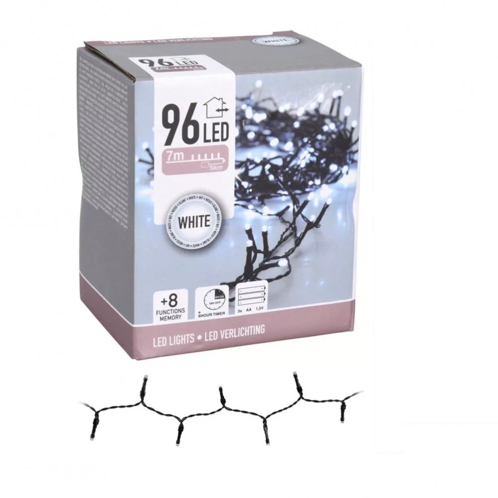 Fényfüzér 96 LED-es programos elemes 7 m - 3 színben Fényfüzér 96 LED-es programos elemes 7 m - 3 színben