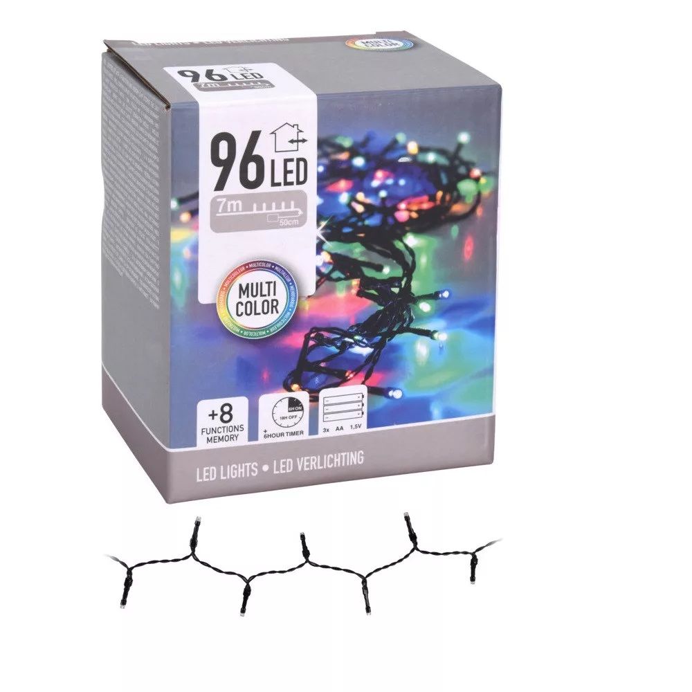 Fényfüzér 96 LED-es programos elemes 7 m - 3 színben Fényfüzér 96 LED-es programos elemes 7 m - 3 színben