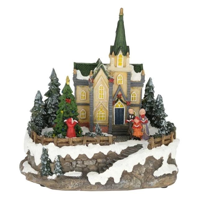 Dioráma karácsonyi jelenet templommal, mozgó fenyővel, LED-es, glitteres 20x16x20,5 cm Dioráma karácsonyi jelenet templommal, mozgó fenyővel, LED-es, glitteres 20x16x20,5 cm