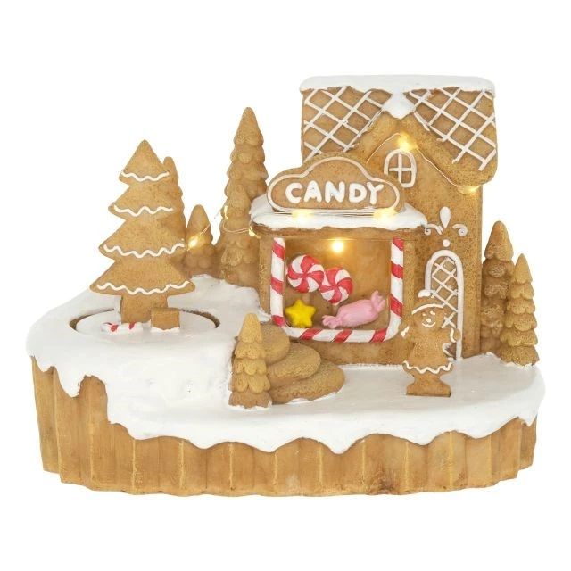 Dioráma mézeskalács cukorkabolt mozgó fenyővel, LED-es 19x12,5x14 cm Dioráma mézeskalács cukorkabolt mozgó fenyővel, LED-es 19x12,5x14 cm