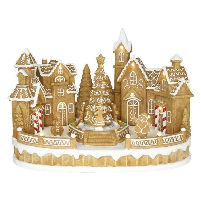 Dioráma mézeskalács város fenyővel, mozgó figurákkal, LED-es 31,5x20,3x22,5 cm Dioráma mézeskalács város fenyővel, mozgó figurákkal, LED-es 31,5x20,3x22,5 cm