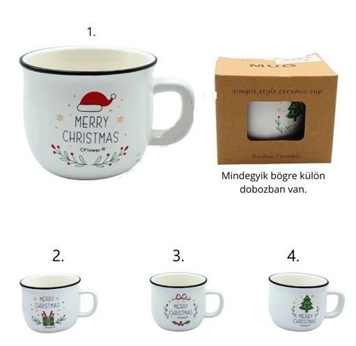 Karácsonyi Bögre dobozban Merry Christmas felirattal - 4 féle Karácsonyi Bögre dobozban Merry Christmas felirattal - 4 féle