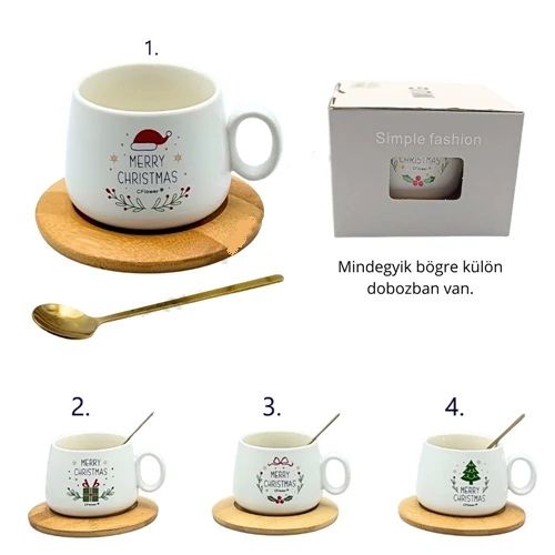 Karácsonyi bögre kanállal és alátéttel - 4 féle Karácsonyi bögre kanállal és alátéttel - 4 féle
