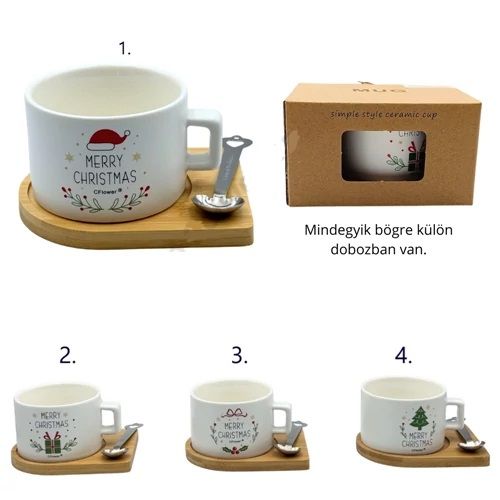 Karácsonyi bögre kanállal és alátéttel - 4 féle Karácsonyi bögre kanállal és alátéttel - 4 féle
