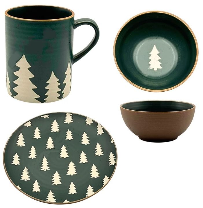 Karácsonyi zöld-fehér fenyős étkészlet - Több féle Karácsonyi zöld-fehér fenyős étkészlet - Több féle