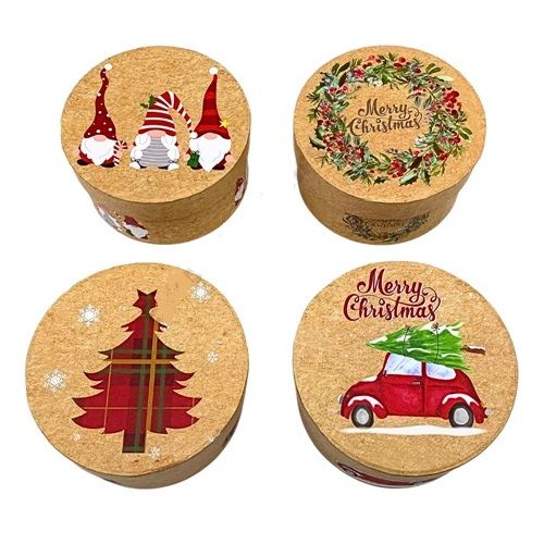 Papírdoboz kerek karácsonyi 10,8 x 5,5 cm - 4 féle