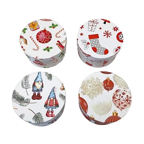 Papírdoboz kerek karácsonyi 10,8 x 5,5 cm - 3 féle