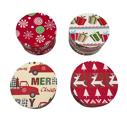 Papírdoboz kerek karácsonyi 10,8 x 5,5 cm - 3 féle