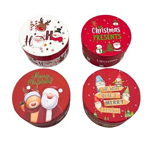 Papírdoboz kerek karácsonyi 10,8 x 5,5 cm - 3 féle
