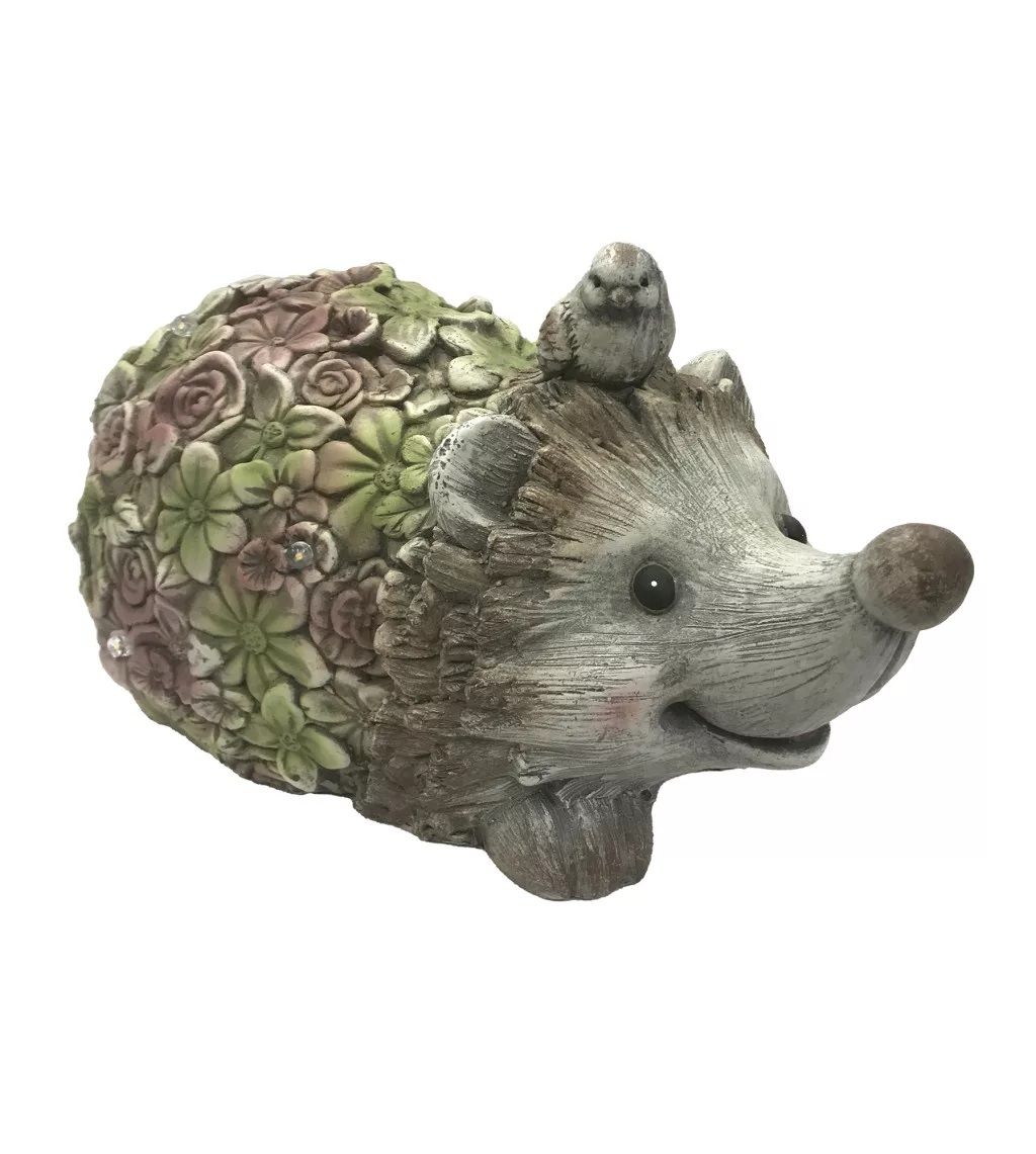 Kültéri napelemes sündisznó virág mintás madárral 36 cm Kültéri napelemes sündisznó virág mintás madárral 36 cm