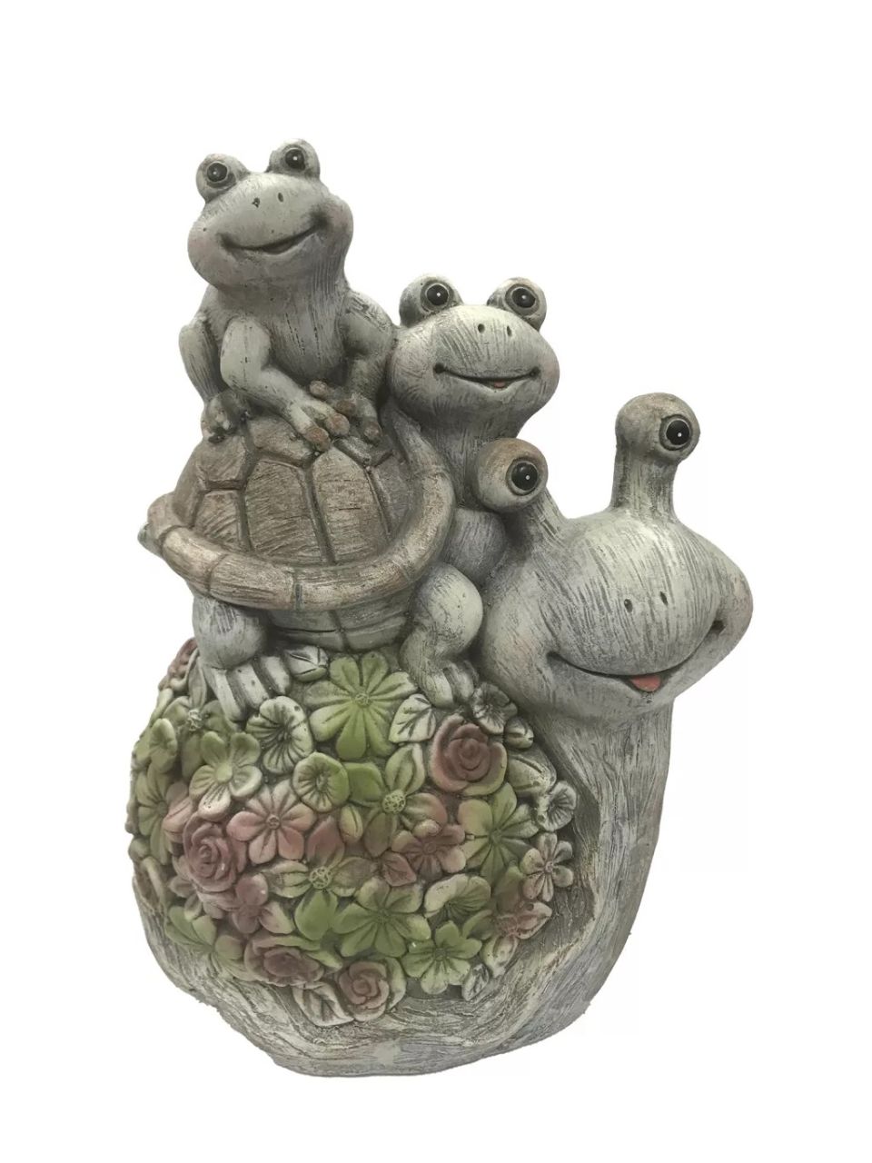 Kültéri csiga figura hátán állatokkal 38 cm Kültéri csiga figura hátán állatokkal 38 cm