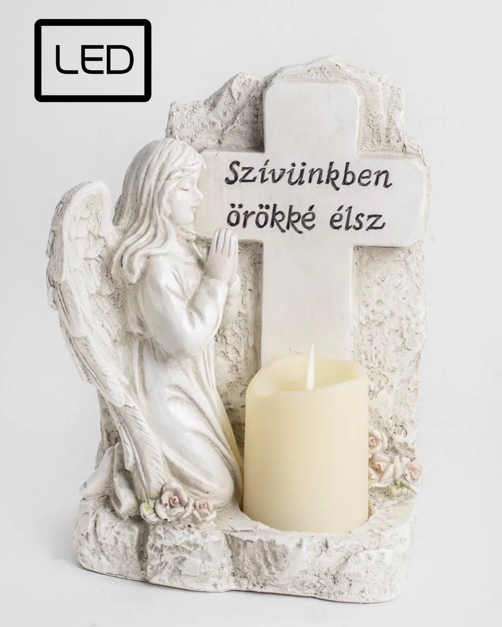 Polirezin led gyertya imádkozó angyallal 20,5 cm Polirezin led gyertya imádkozó angyallal 20,5 cm