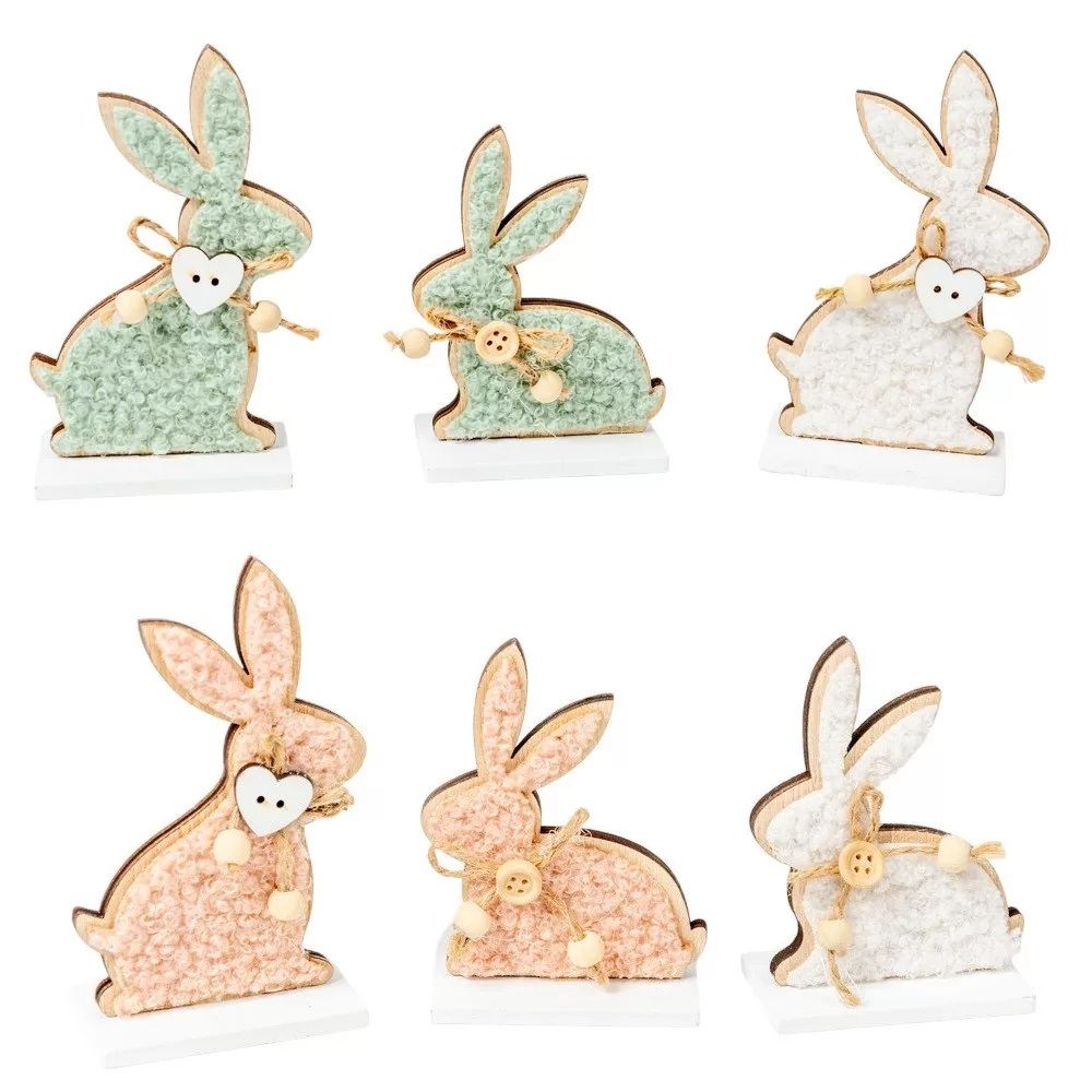 Nyuszi fa bundás talppal M10,5cm - 3 színben Nyuszi fa bundás talppal M10,5cm - 3 színben