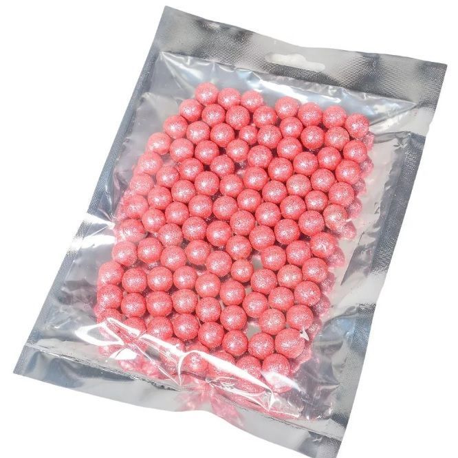 Polisztirol csillogó golyó 1 cm - Rózsaszín