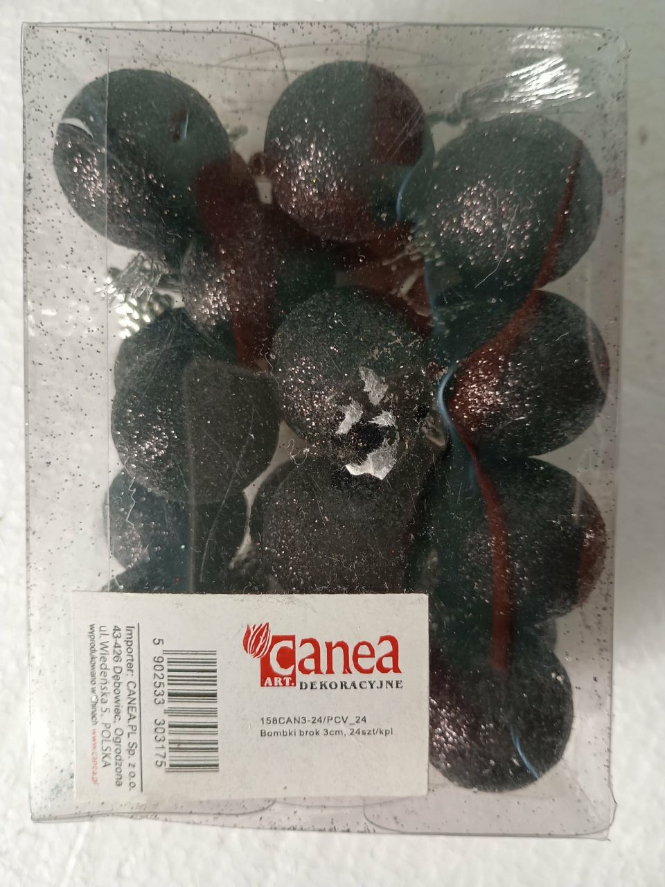 Fekete csillogó karácsonyfa dísz szett