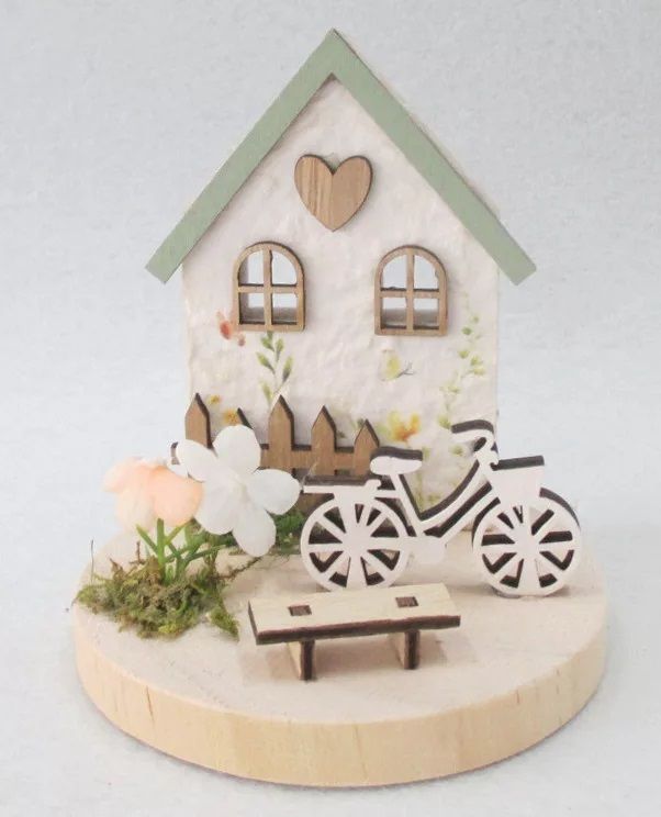 Fa ház bicajjal és paddal 10 x 11 cm