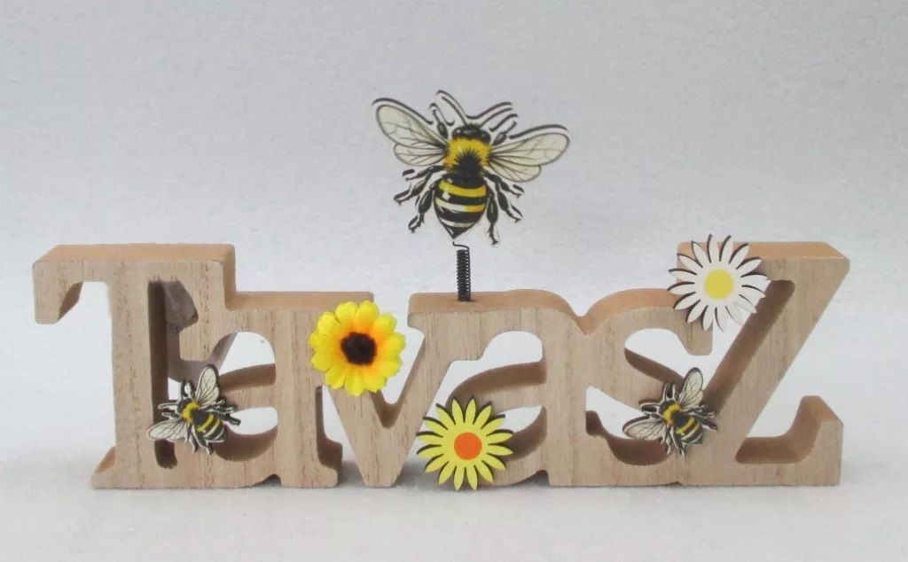 Fa felirat tavasz méhecskével 24 x 12 x 12 cm