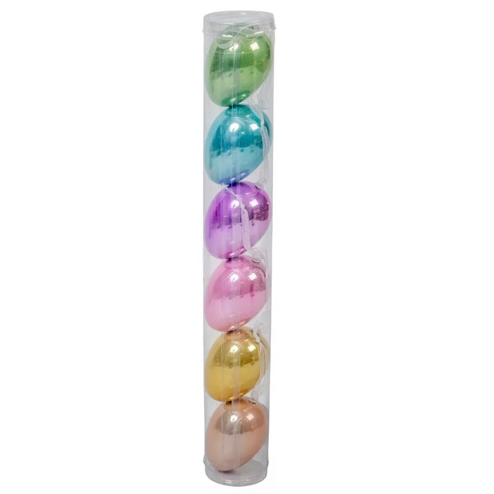 Műanyag gyöngyház fényű akasztós tojás 6 db / szett