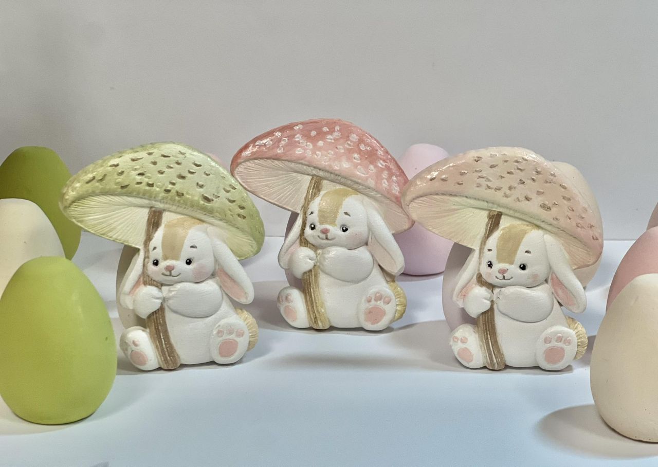 Gipsz nyuszikák gombával - 3 színben