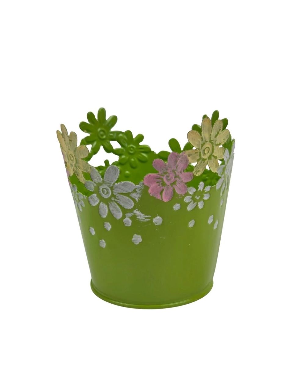 Virágperemes színes bádog kaspó - 4 színben