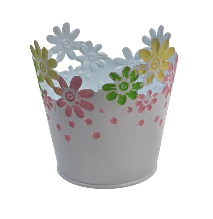 Virágperemes színes bádog kaspó - 4 színben