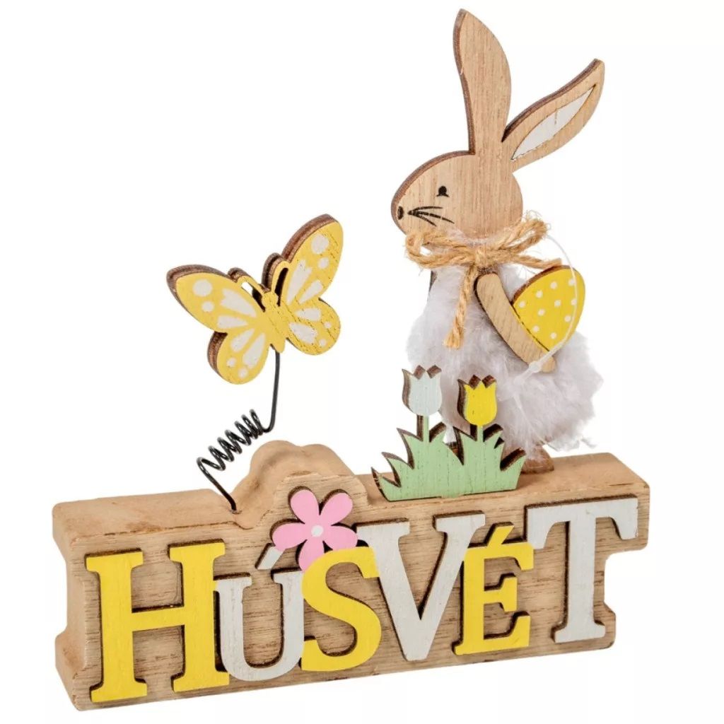 Nyuszi Húsvét feliratos fa dísz M13cm