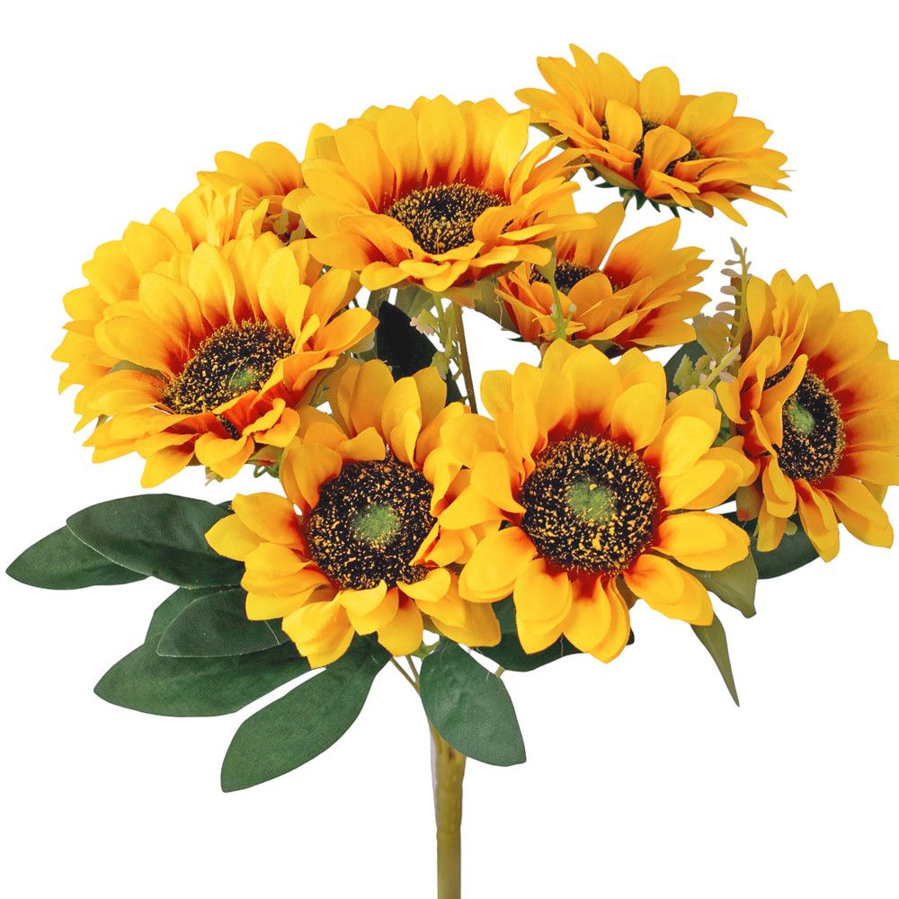 Napraforgó selyemvirág csokor 9 fejes, 40cm - 6 színben
