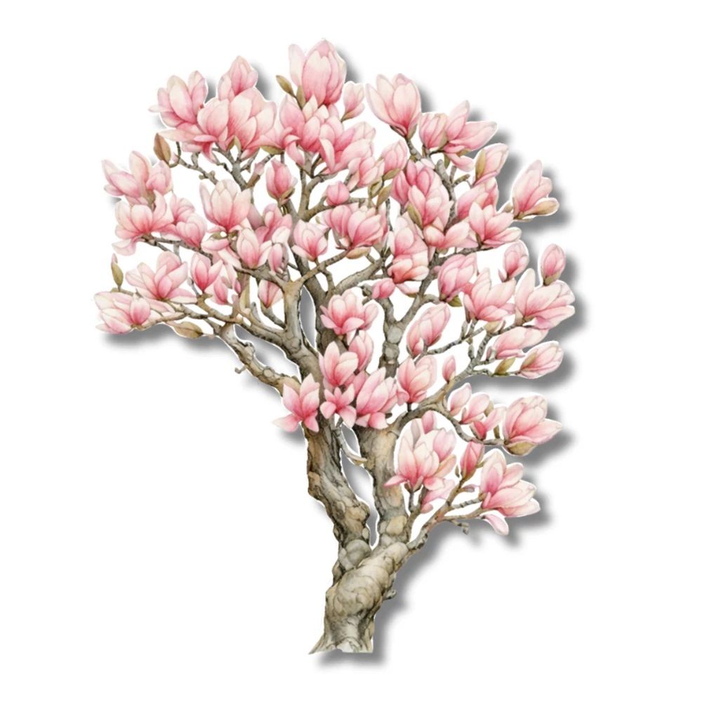 Nyomtatott dekorkarton - Virágzó magnólia fa 13cm
