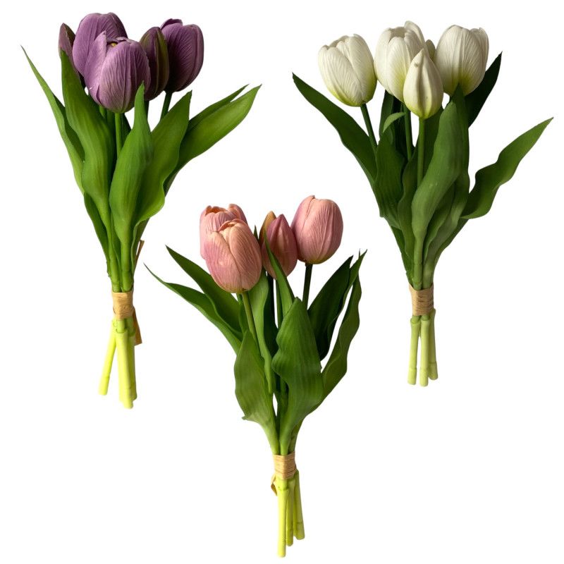 Tulipán csokor x5 30cm - 6 színben Tulipán csokor x5 30cm - 6 színben